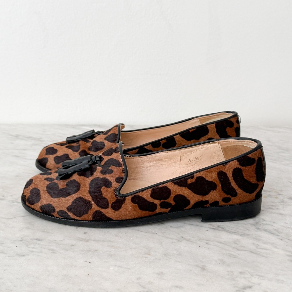 Leopard Print Jon‎ Josef Calf Hair Tassel Loafers 6.5M Brown Black Slipper